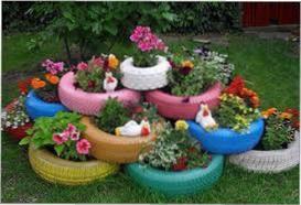 покришки з шин для декору клумби на дачі